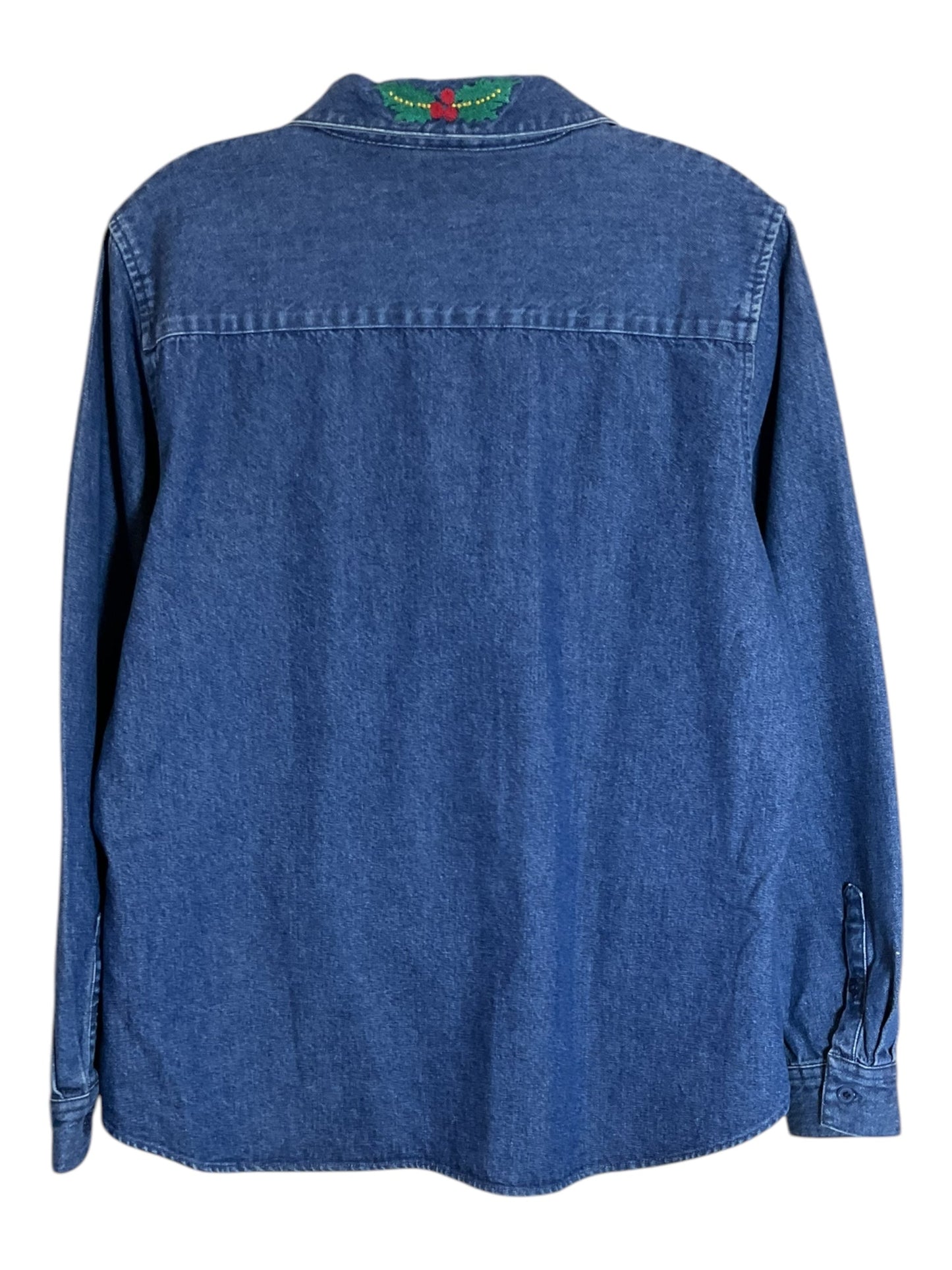 Blouse Long Sleeve By West Bound In Blue Denim, Size: L