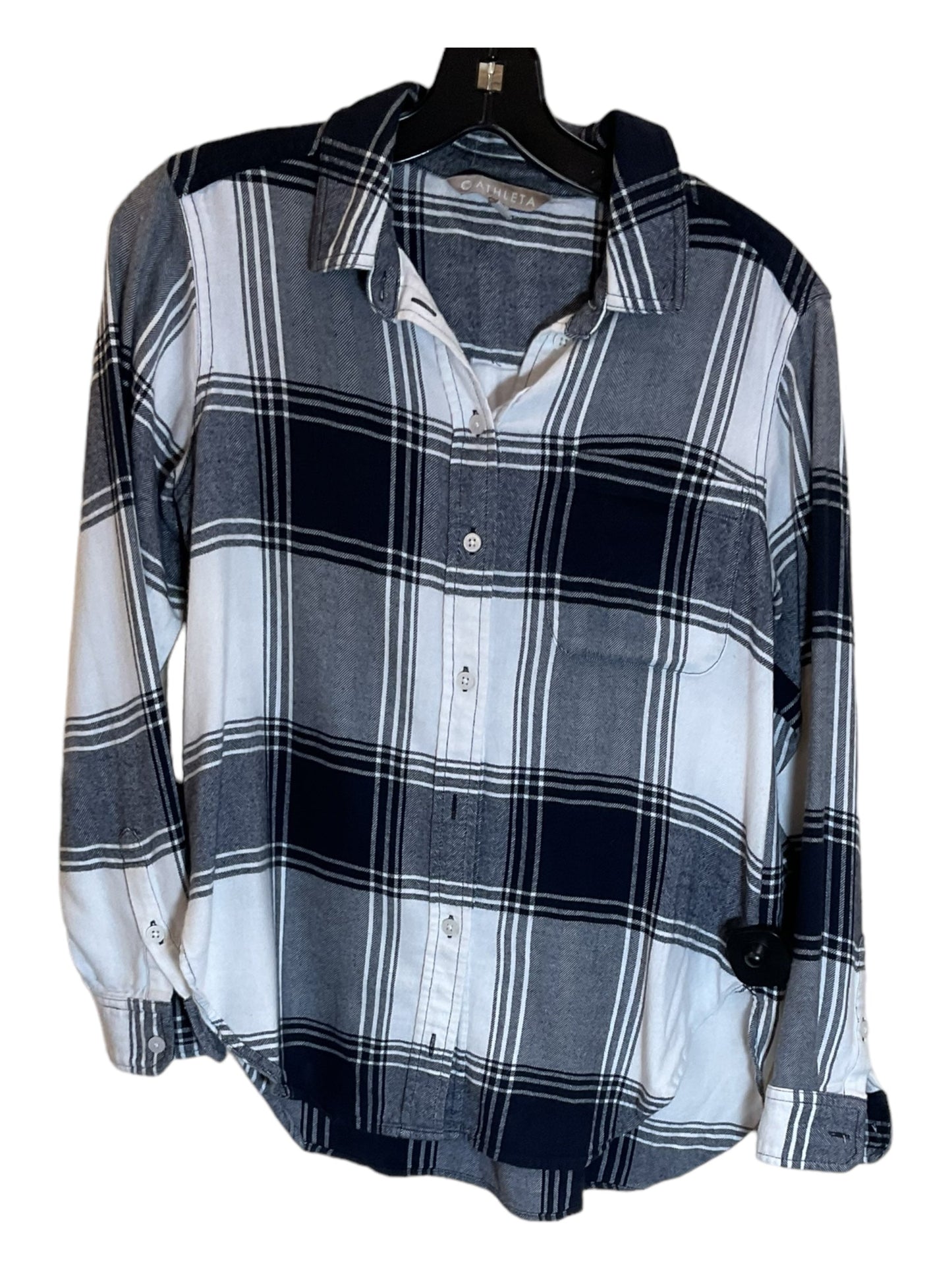 Blouse Long Sleeve By Athleta In Plaid Pattern, Size: Xs