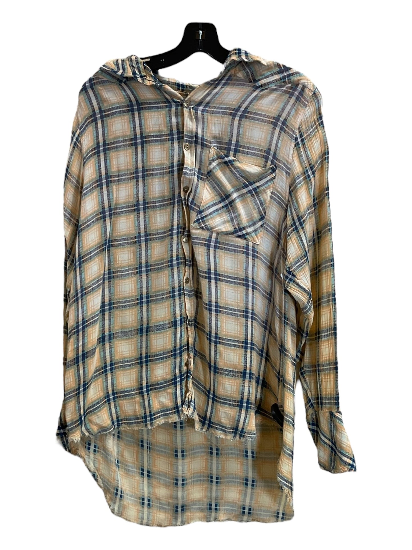 Blouse Long Sleeve By Free People In Plaid Pattern, Size: M