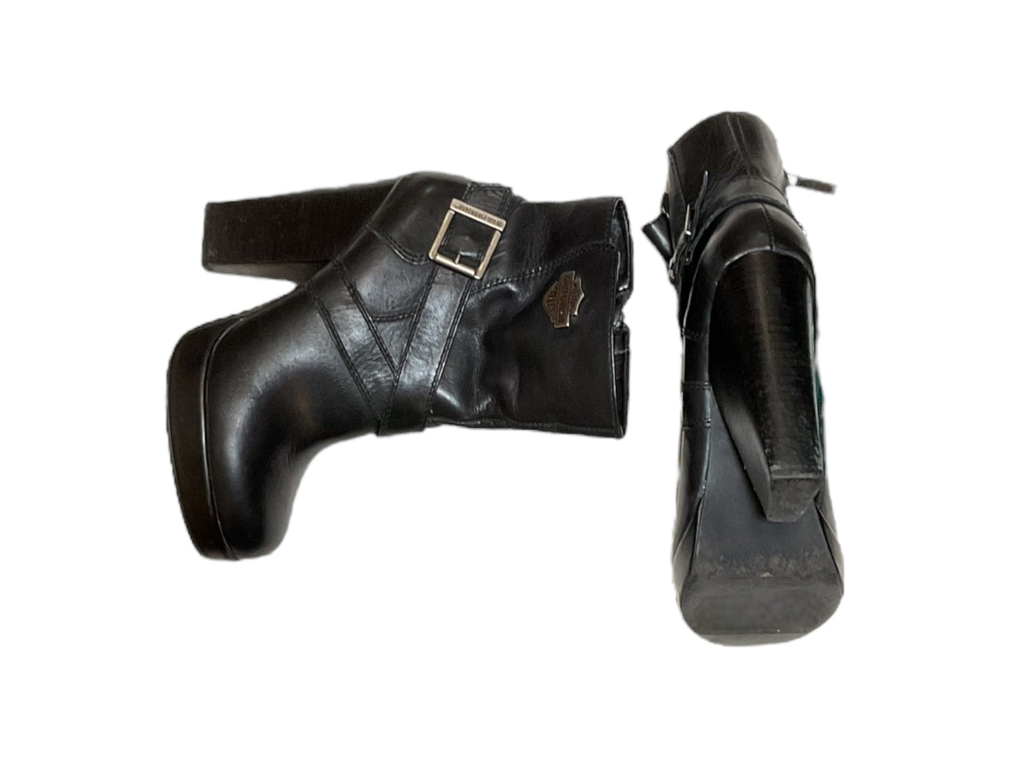 Black Boots Ankle Heels Harley Davidson, Size 5.5