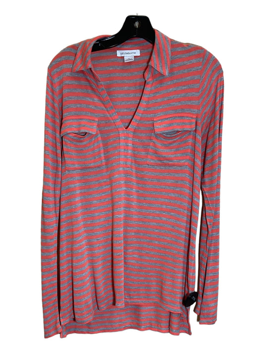 Top Long Sleeve By Liz Claiborne In Grey & Orange, Size: M