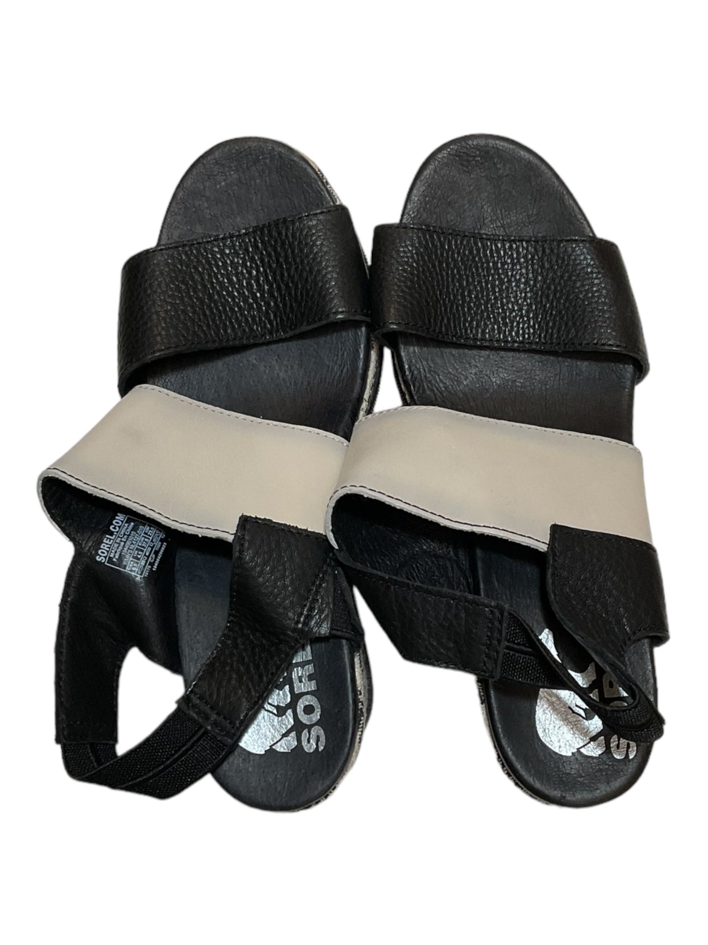 Black & White Sandals Heels Wedge Sorel, Size 6.5