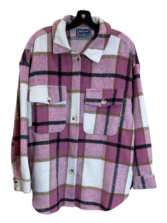 Jacket Shirt By Clothes Mentor In Pink & White, Size: L