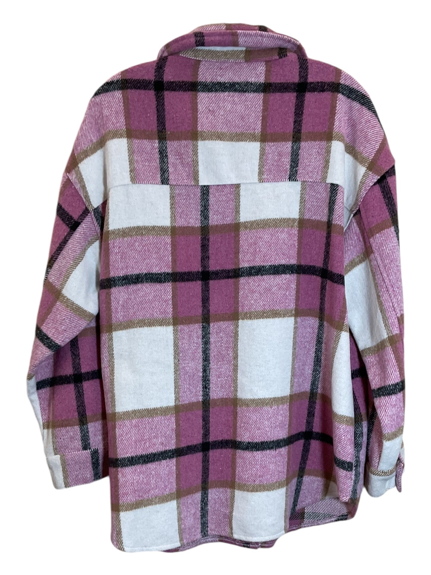 Jacket Shirt By Clothes Mentor In Pink & White, Size: L