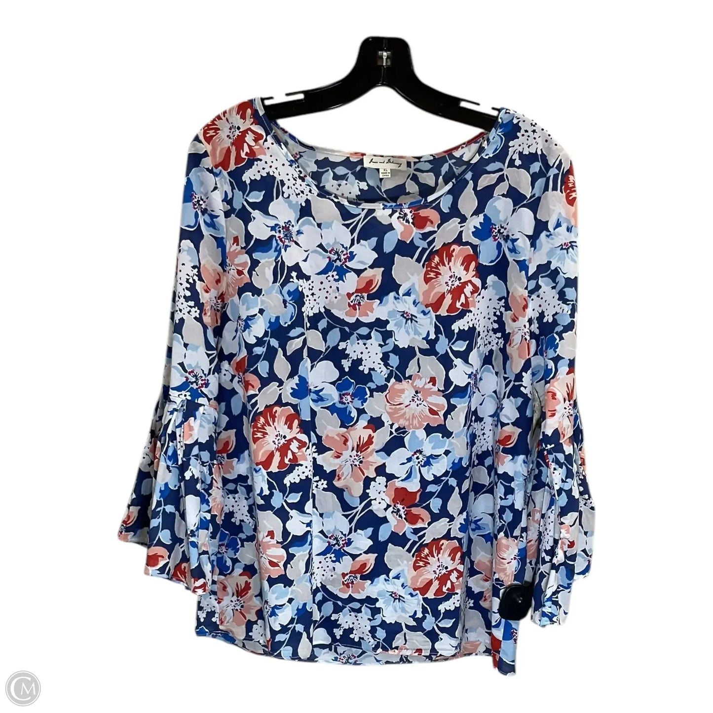 Top Long Sleeve By Jane And Delancey In Blue & White, Size: Xl