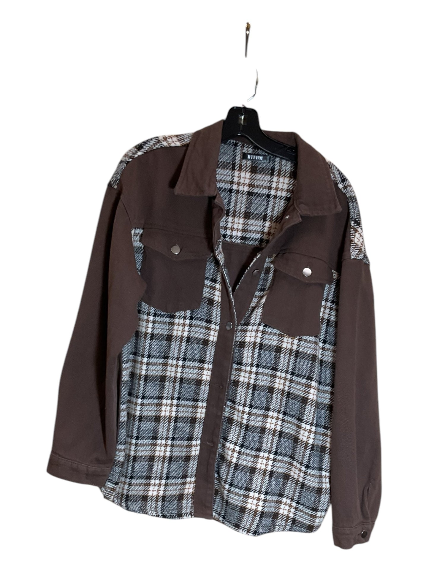 Jacket Shirt By Clothes Mentor In Brown, Size: L