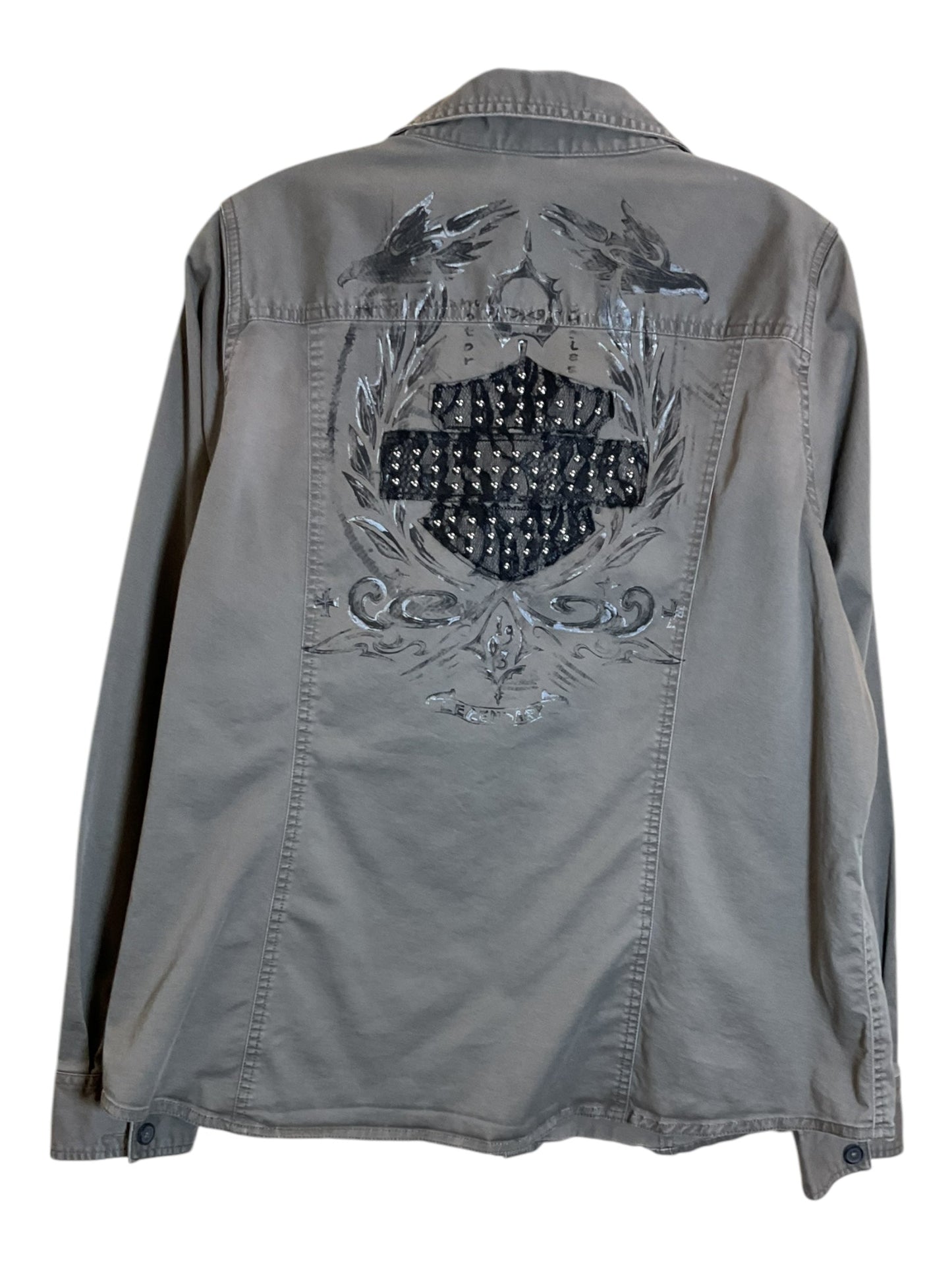 Blouse Long Sleeve By Harley Davidson In Taupe, Size: 1x