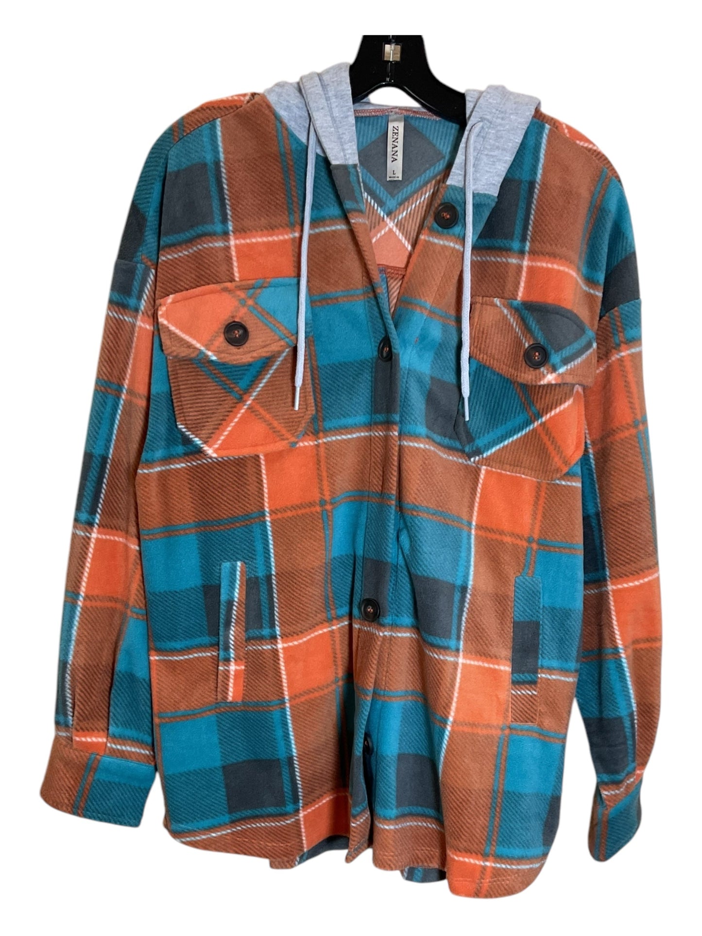 Jacket Shirt By Clothes Mentor In Blue & Orange, Size: L