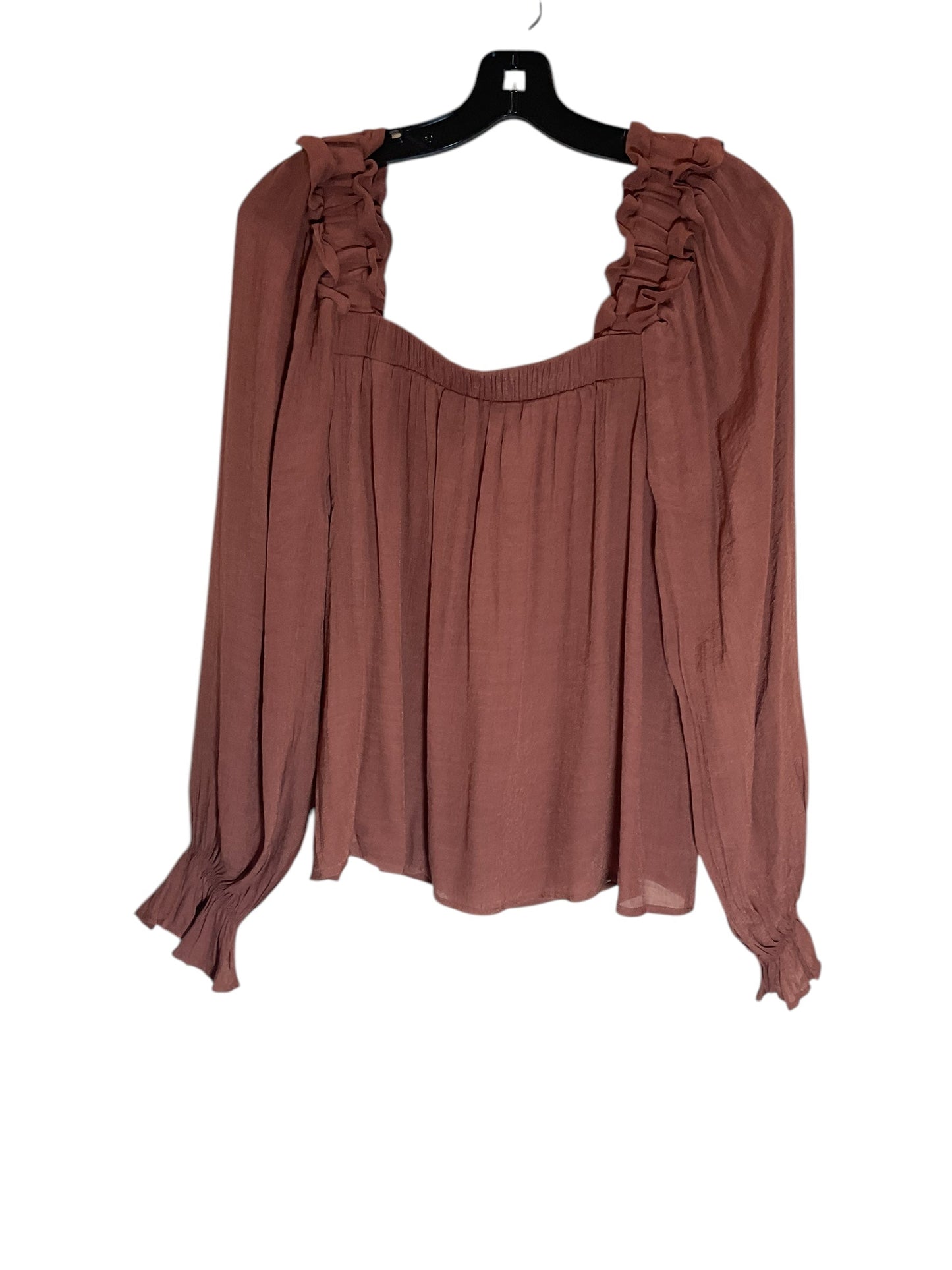 Top Long Sleeve By Blu Pepper In Brown, Size: L