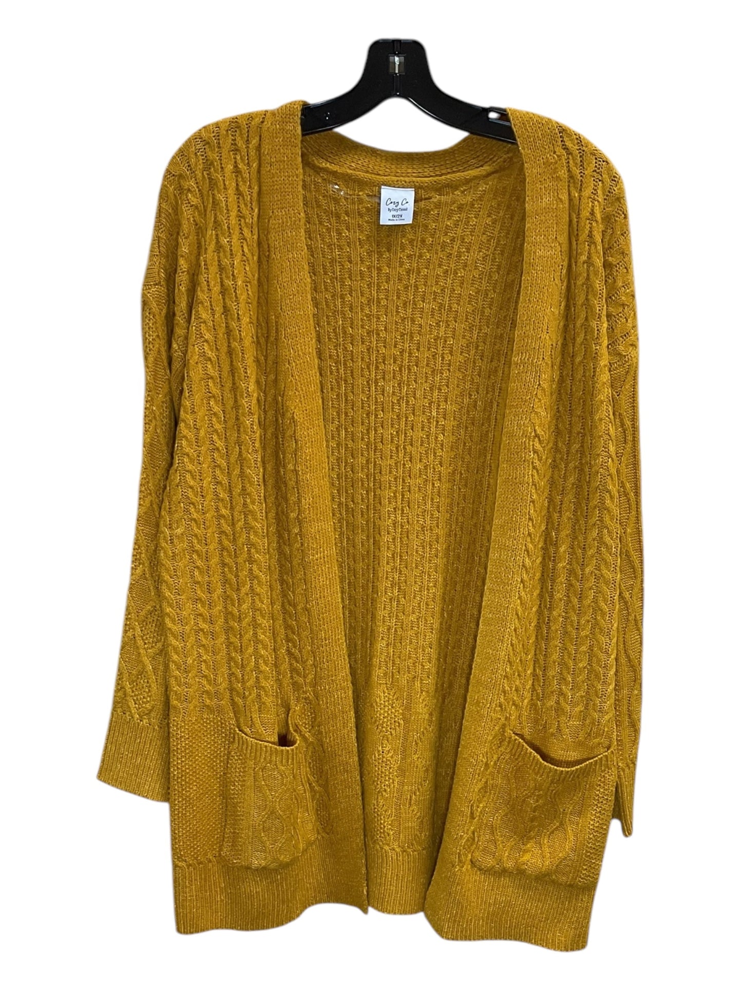 Sweater Cardigan By Cozy In Yellow, Size: 1x