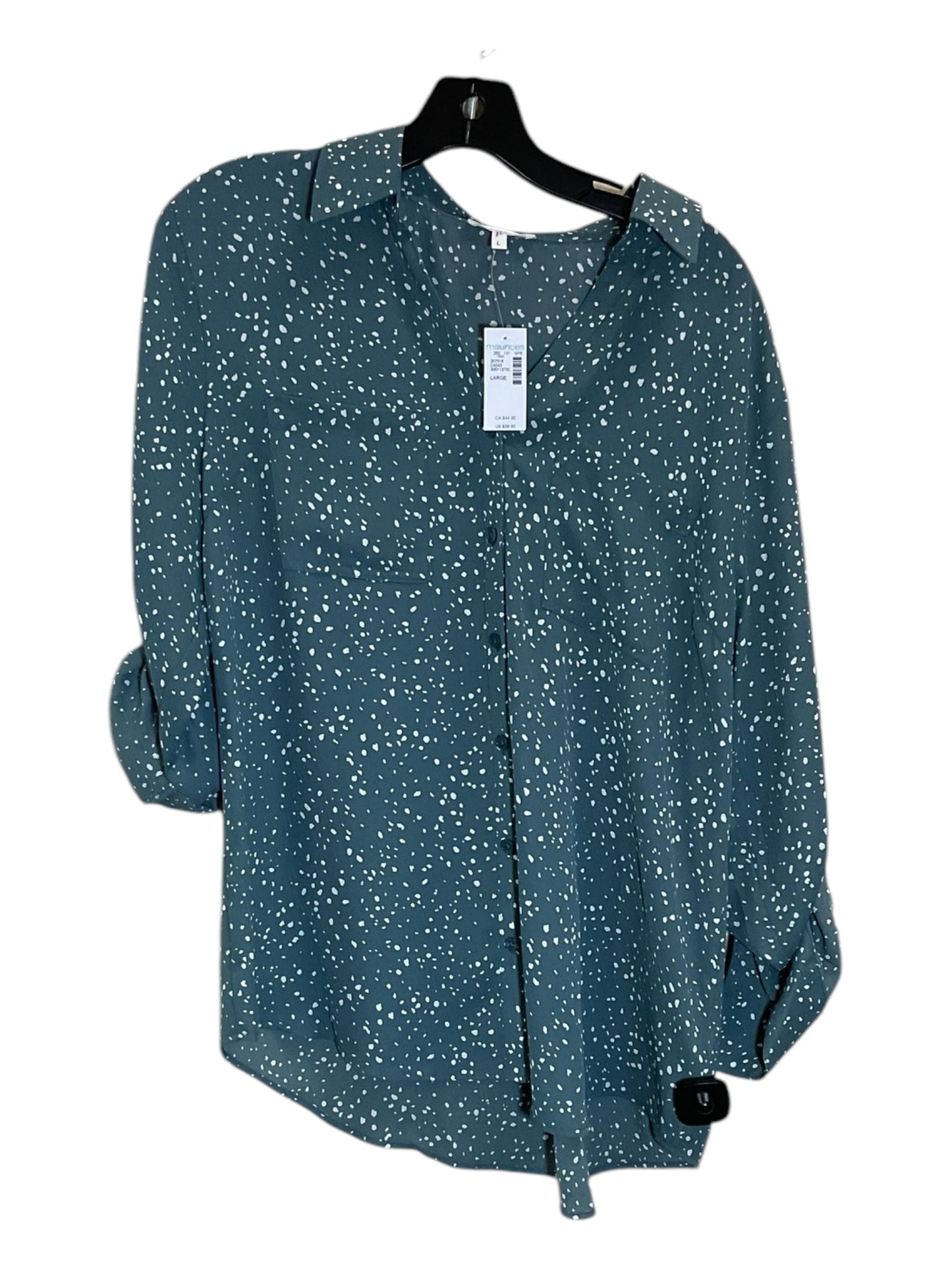 Blouse Long Sleeve By Maurices In Green & White, Size: L