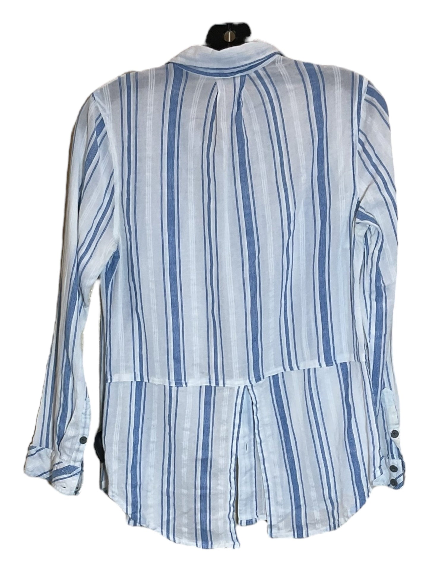 Blouse Long Sleeve By Ruff Hewn In Blue & White, Size: S