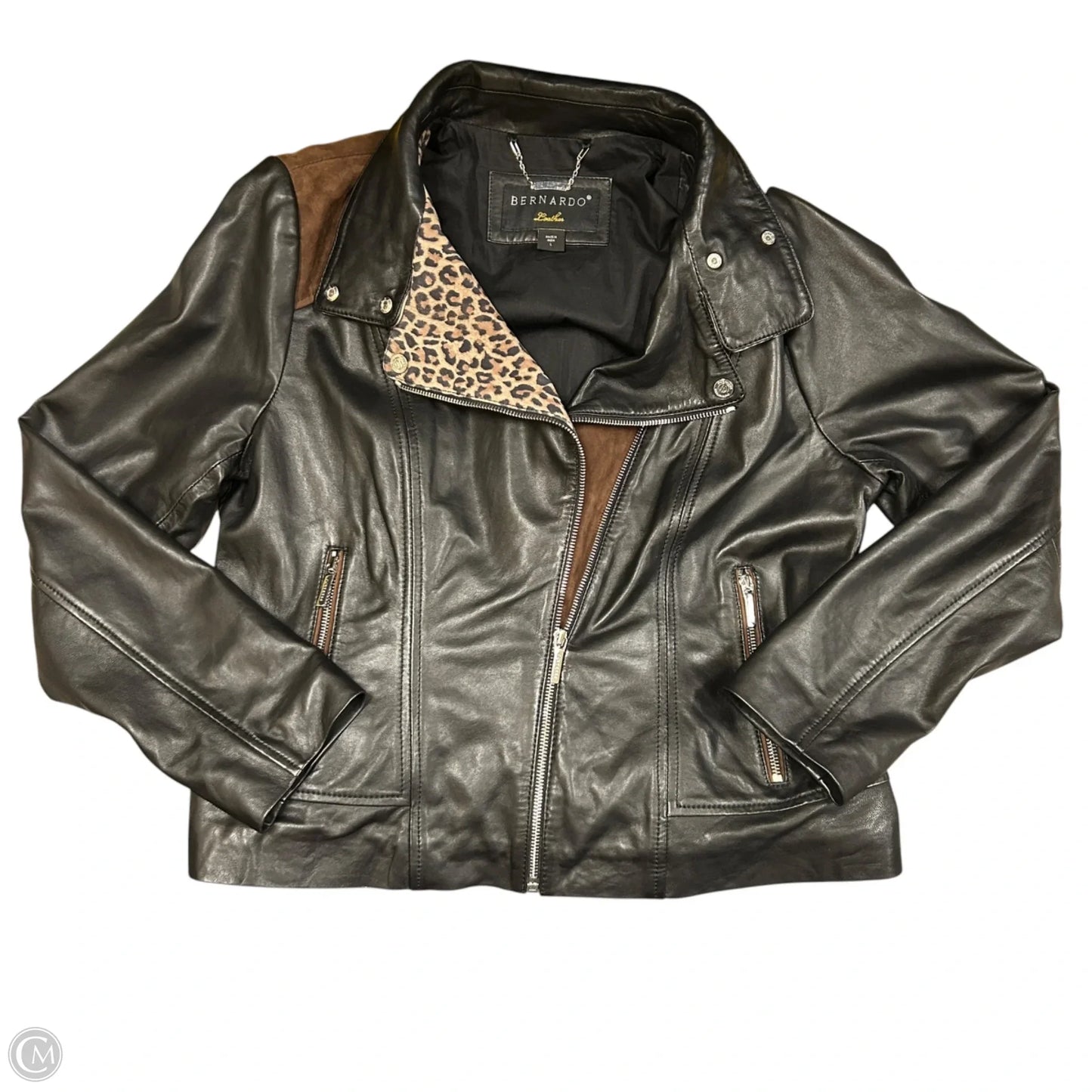 Jacket Moto Leather By Bernardo In Black & Brown, Size: L