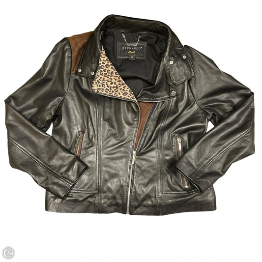 Jacket Moto Leather By Bernardo In Black & Brown, Size: L