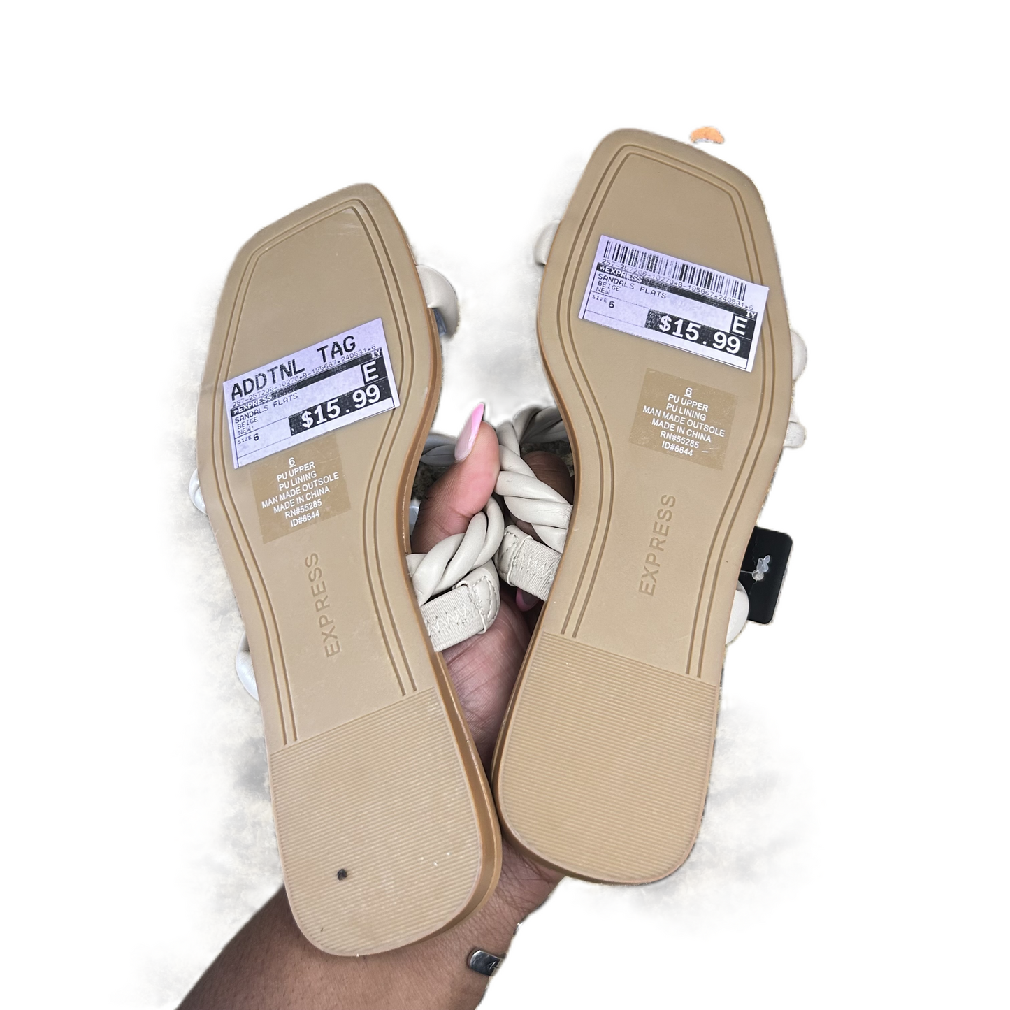 Beige Sandals Flats By Express, Size: 6