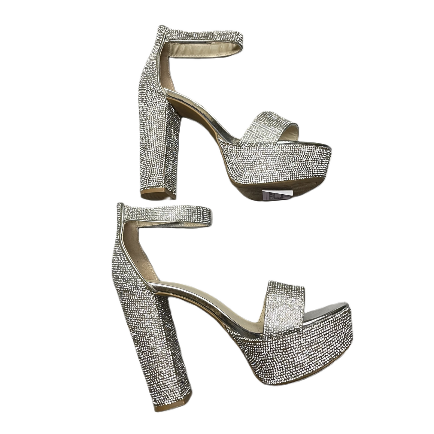 Silver Sandals Heels Block By Fashion Nova, Size: 8