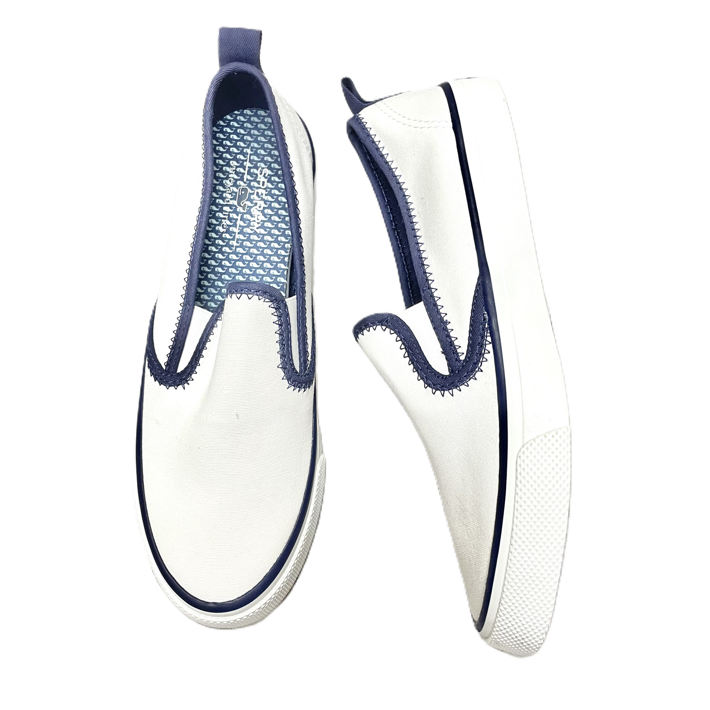 Blue & White Shoes Flats By Sperry, Size: 7