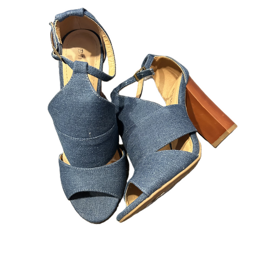 Blue Denim Sandals Heels Block By Bamboo, Size: 8