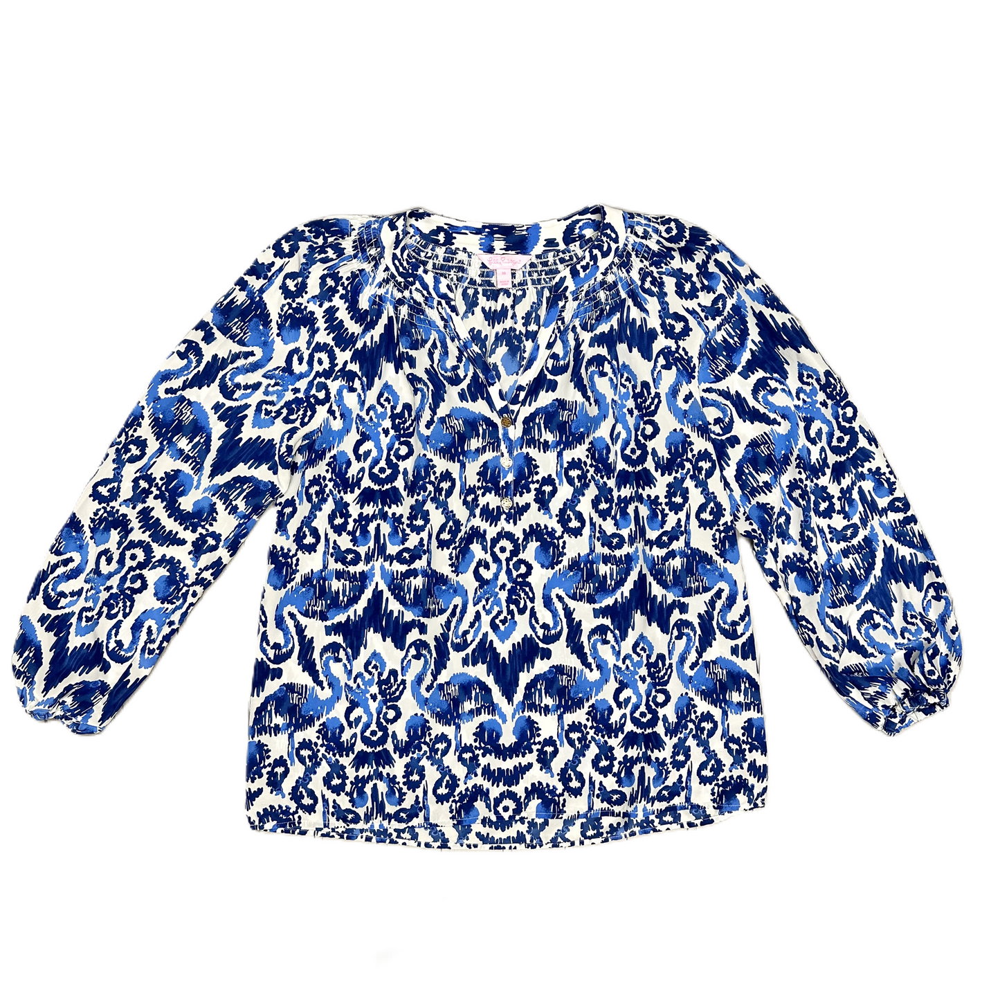 Top Long Sleeve Designer By Lilly Pulitzer In Blue & White, Size: M