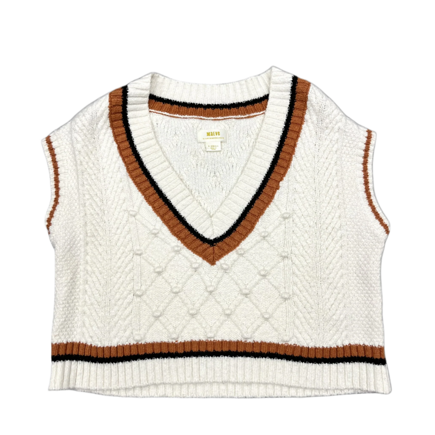 Vest Sweater By Maeve In Cream & Tan, Size: Xs