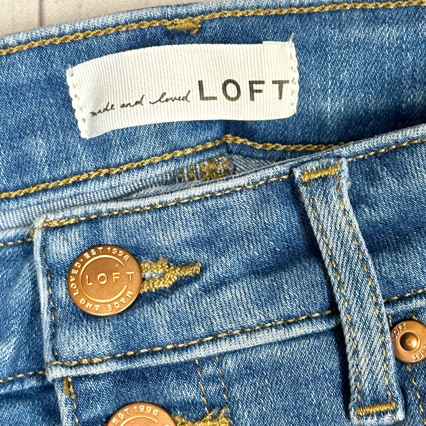 Jeans Skinny By Loft In Blue Denim, Size: 4