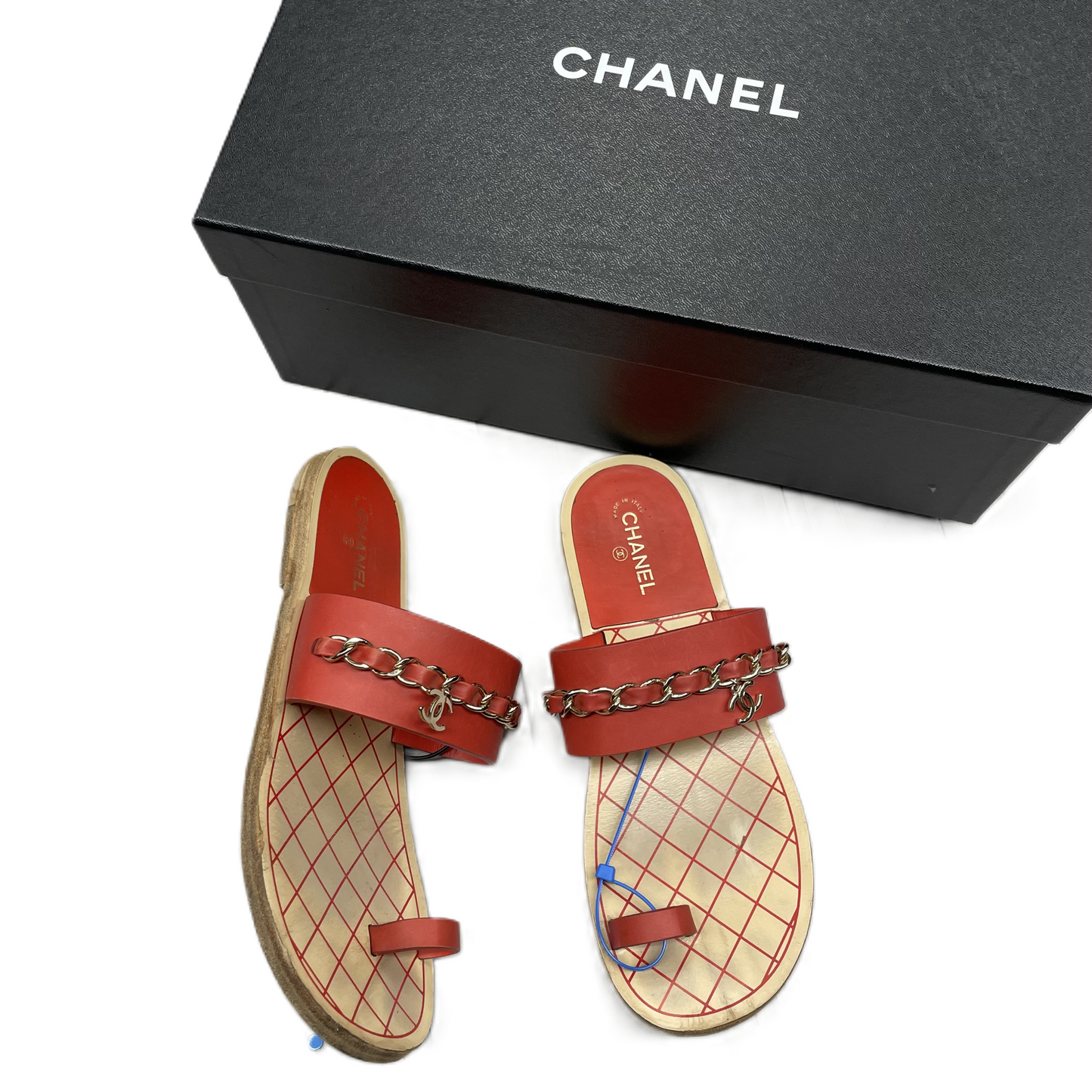 Sandals Luxury Designer By Chanel In Orange, Size: 7