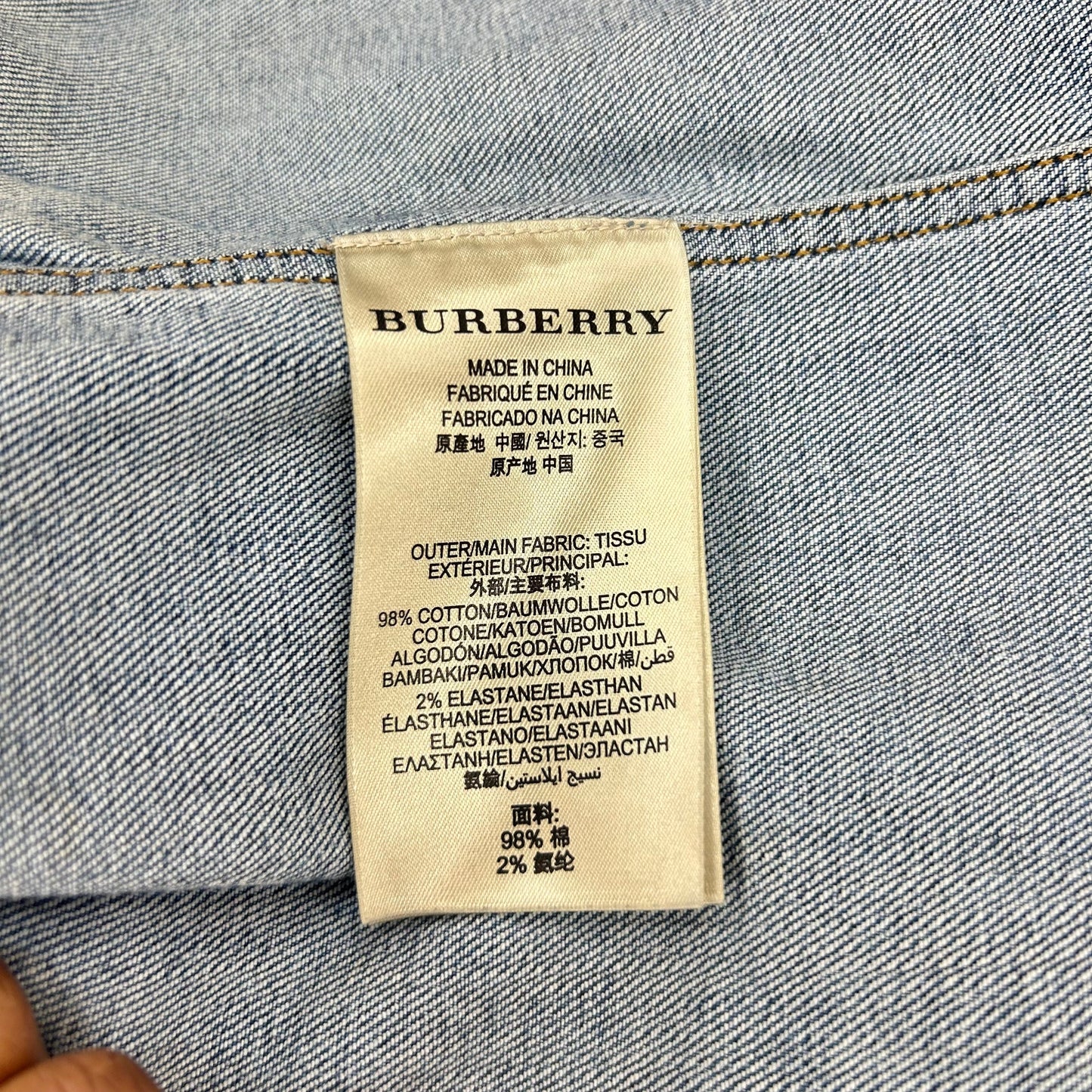 Jacket Luxury Designer By Burberry Brit In Blue Denim, Size: L