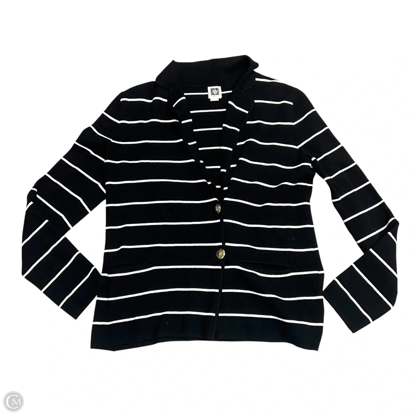 Sweater Cardigan By Anne Klein In Black & White, Size: M