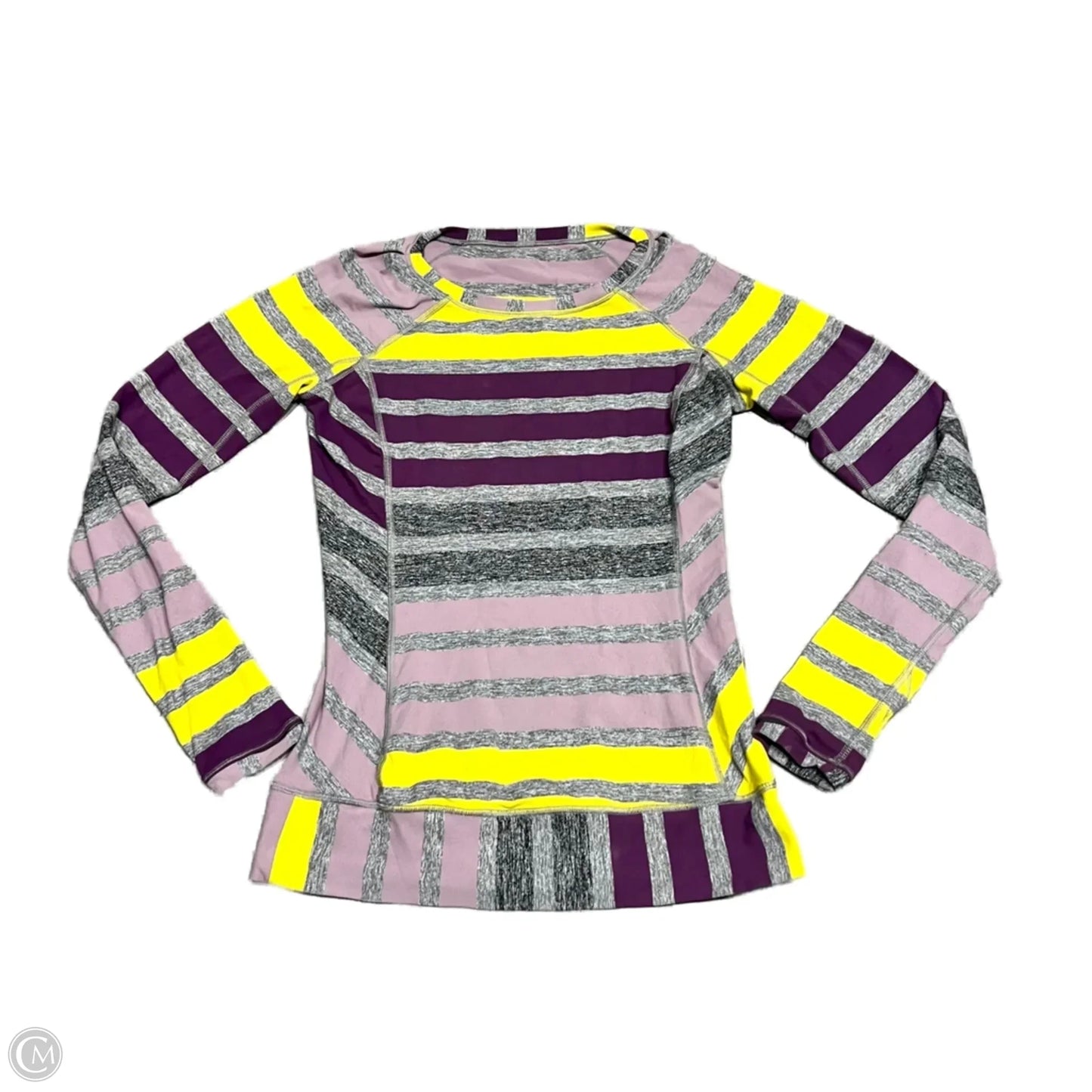 Athletic Top Long Sleeve Crewneck By Lululemon In Purple & Yellow, Size: S