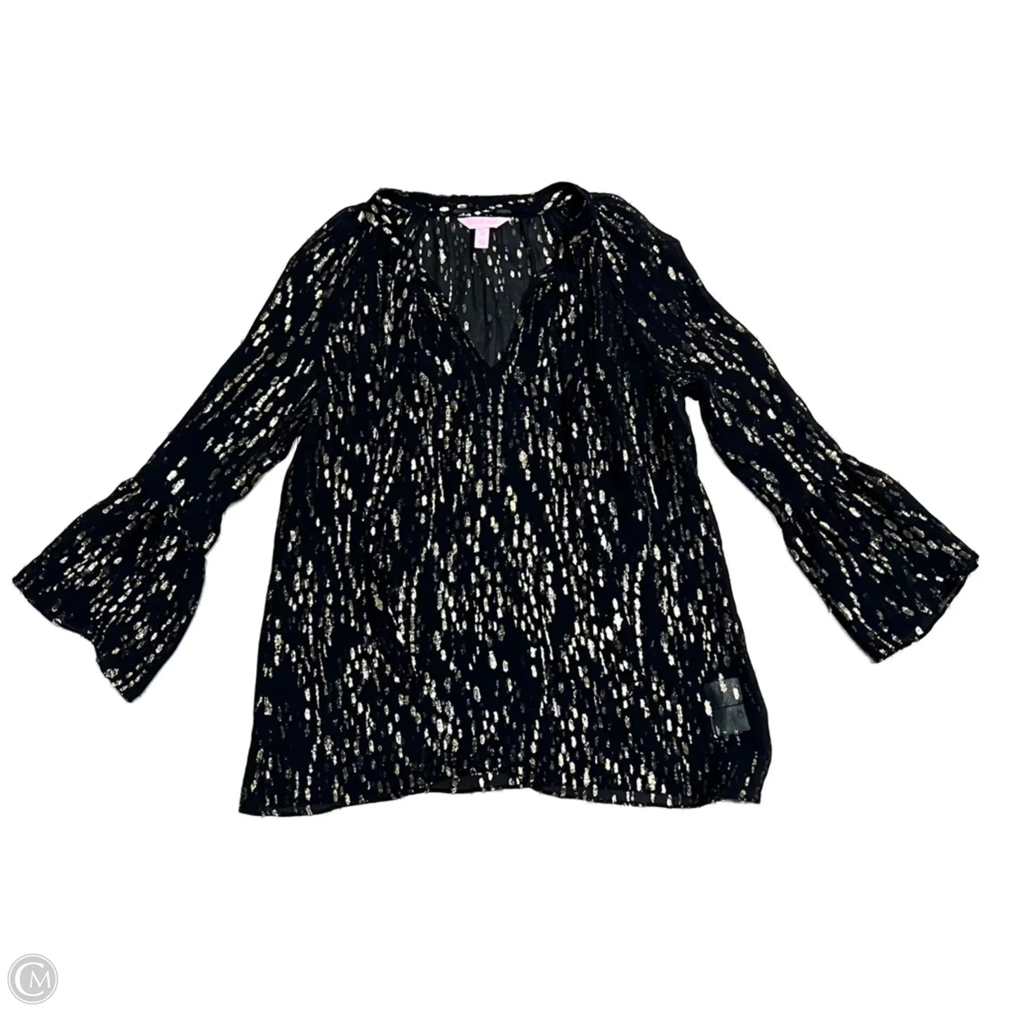 Top Long Sleeve Designer By Lilly Pulitzer In Black & Gold, Size: Xs