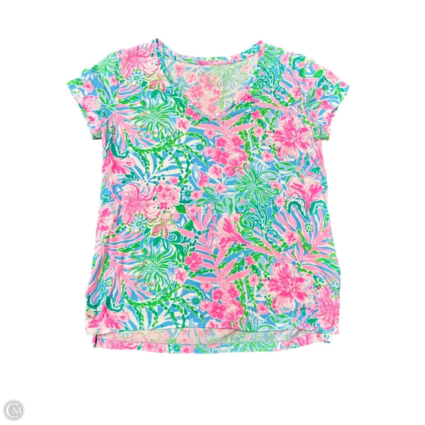 Top Short Sleeve Designer By Lilly Pulitzer In Blue & Pink, Size: S