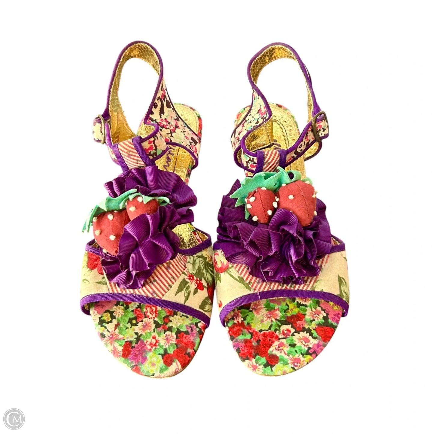 Sandals Flats By Irregular Choice In Gold & Purple, Size: 10