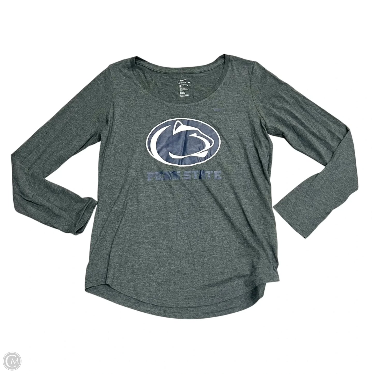 Athletic Top Long Sleeve Collar By Nike In Grey, Size: M