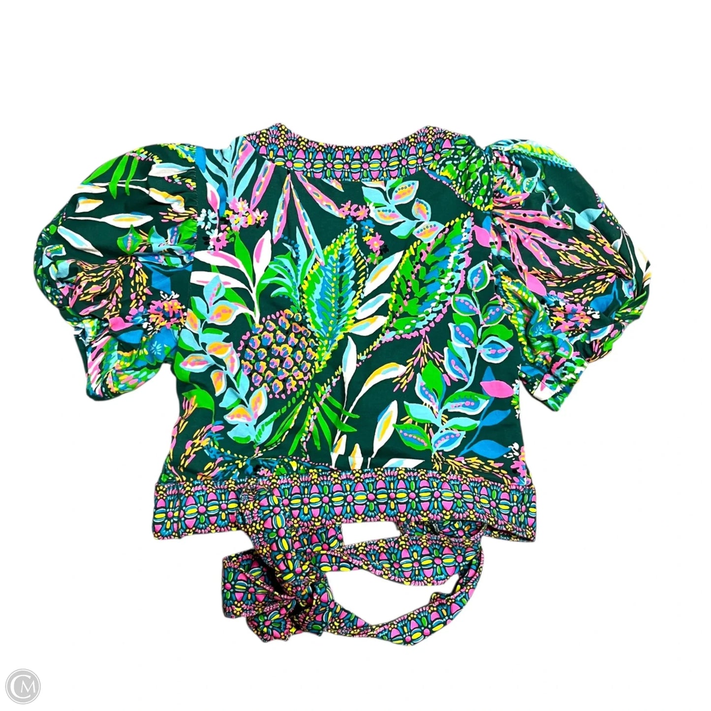 Top Short Sleeve Designer By Lilly Pulitzer In Green & Pink, Size: M