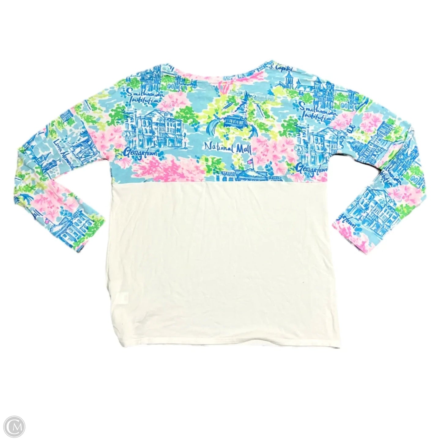 Top Long Sleeve Designer By Lilly Pulitzer In Blue & White, Size: S