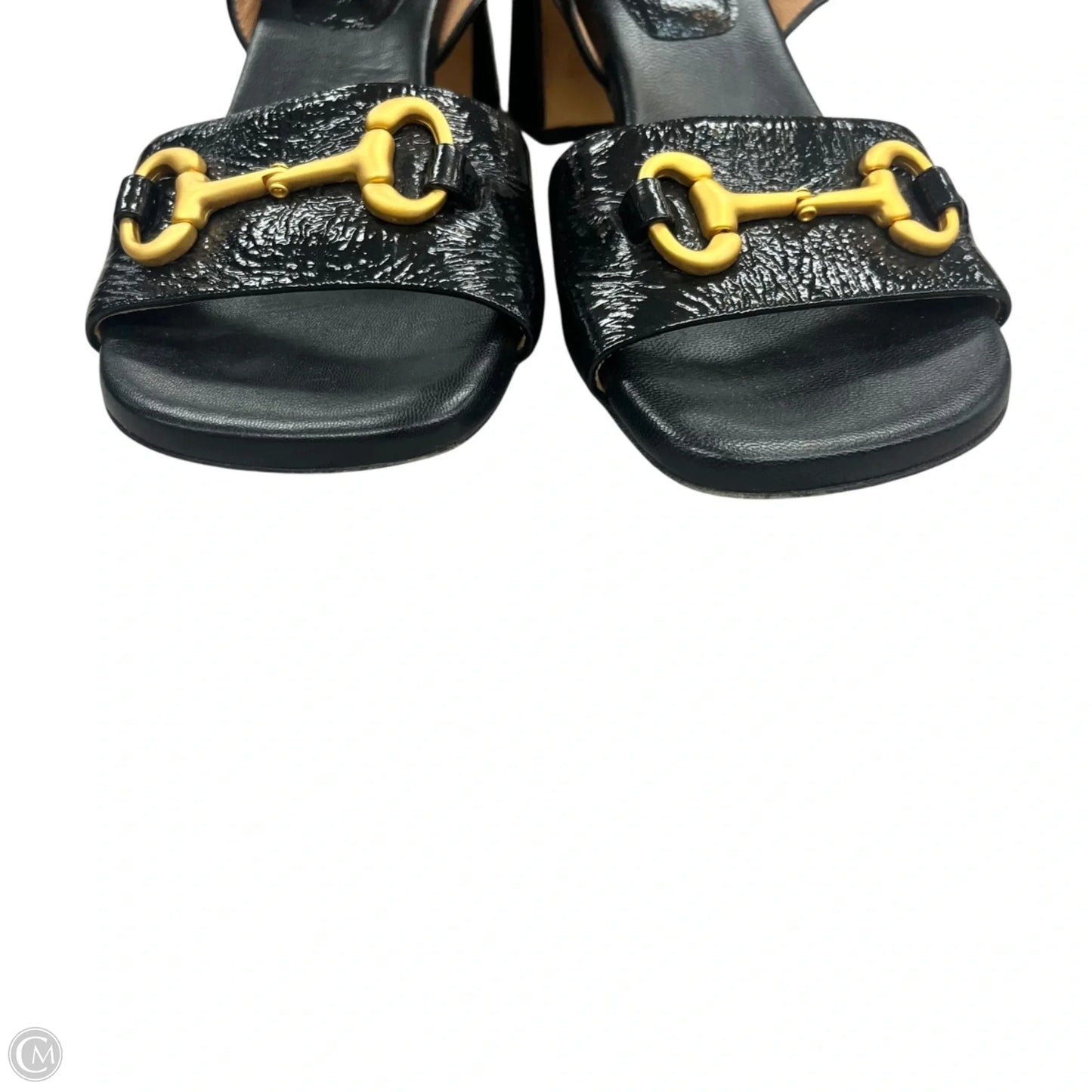 Sandals Heels Block By Mara Bini In Black & Gold, Size: 7