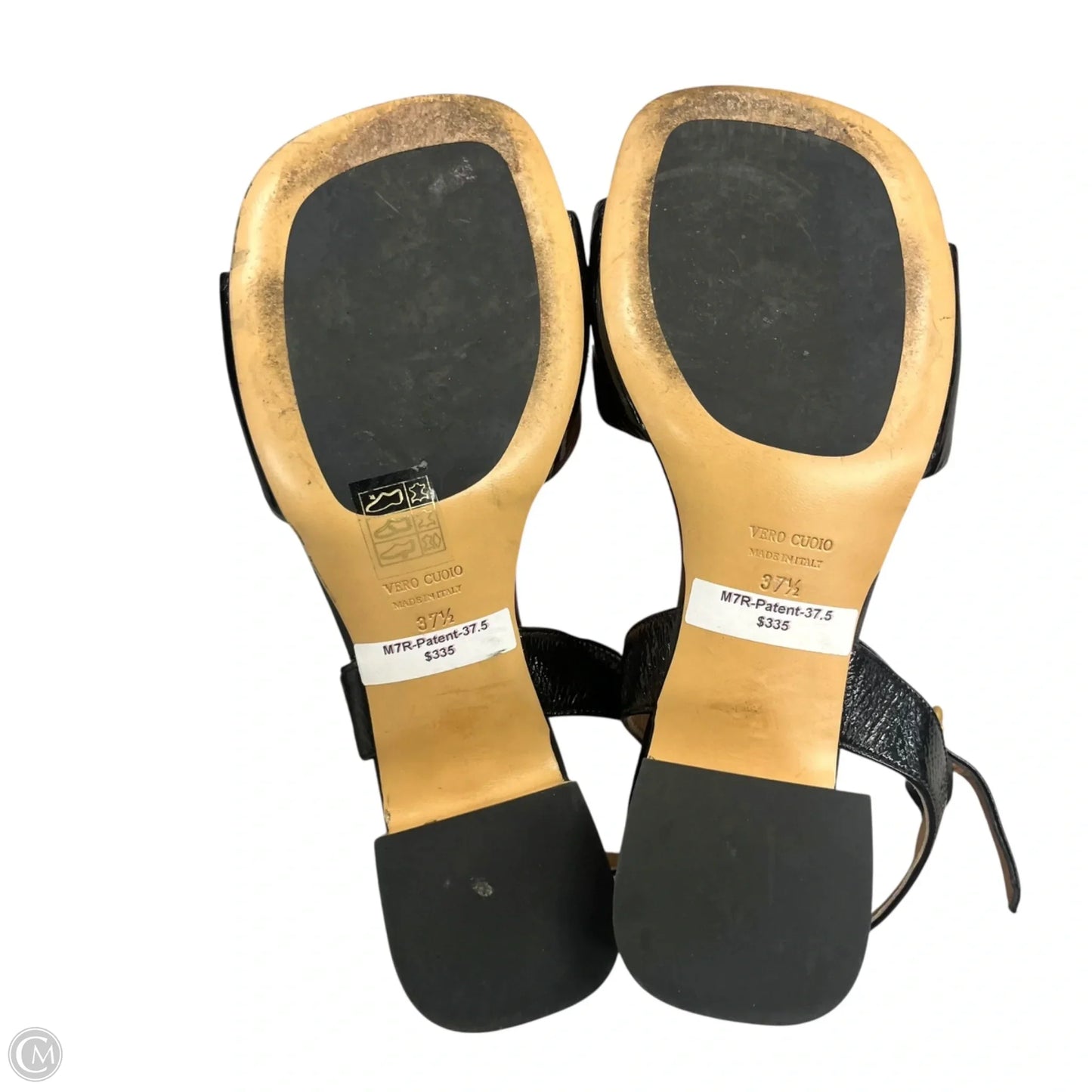 Sandals Heels Block By Mara Bini In Black & Gold, Size: 7