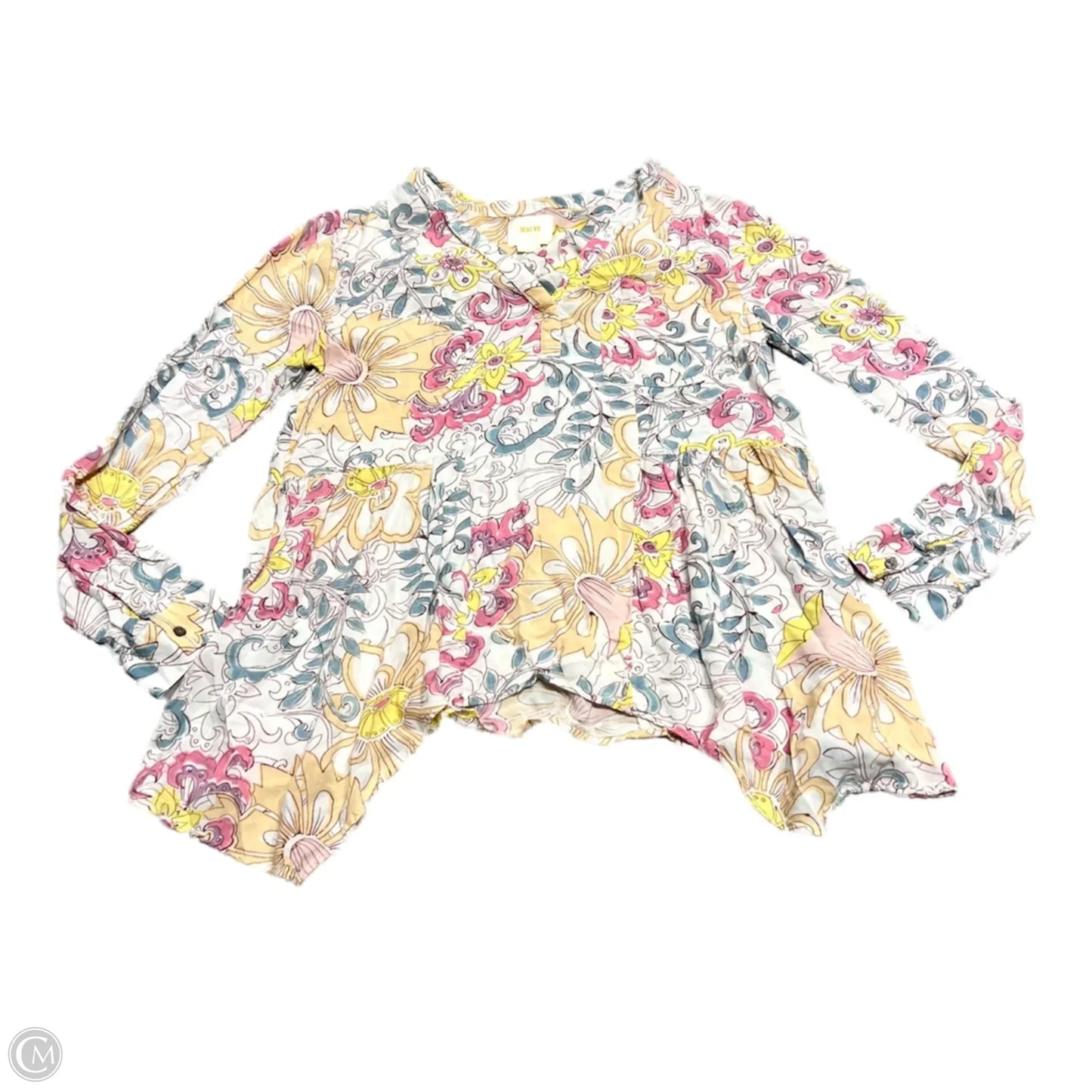 Top Long Sleeve By Maeve In Cream & Pink, Size: S