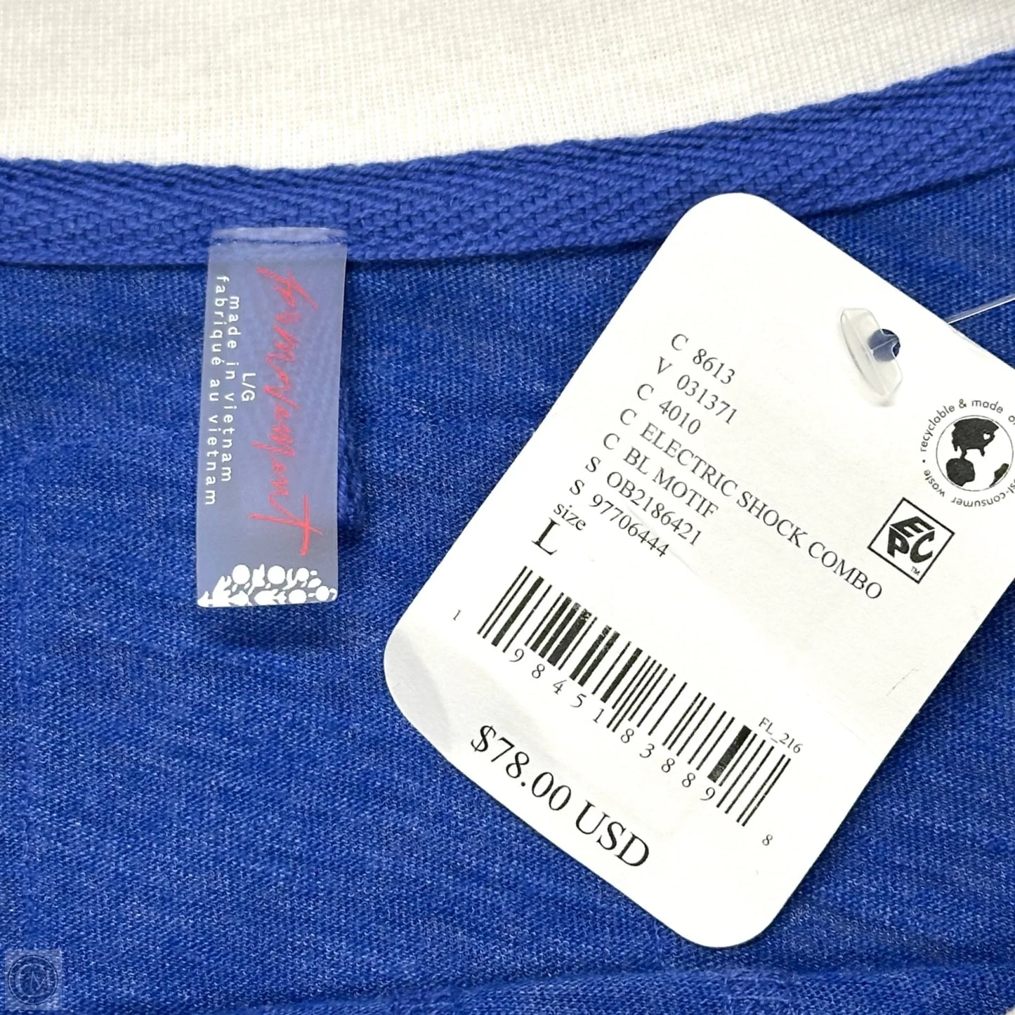 Top Long Sleeve By Free People In Blue & White, Size: L