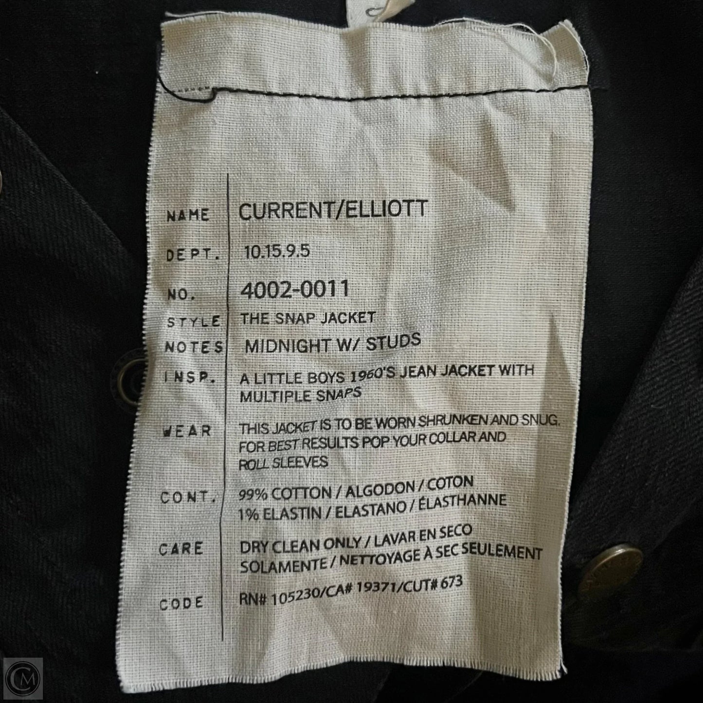 Jacket Denim By Current Elliott In Black, Size: Xs