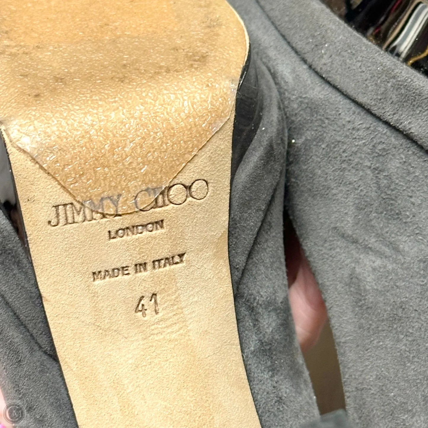 Shoes Luxury Designer By Jimmy Choo In Grey, Size: 10.5