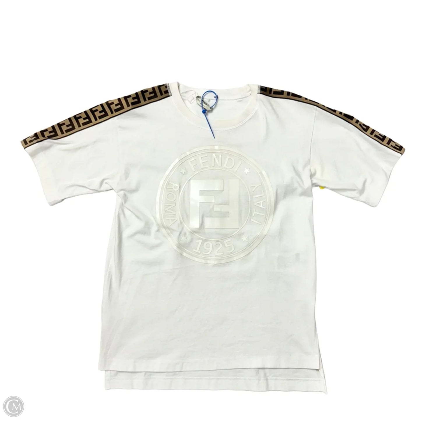 Top Short Sleeve Luxury Designer By Fendi In Cream & White, Size: Xs