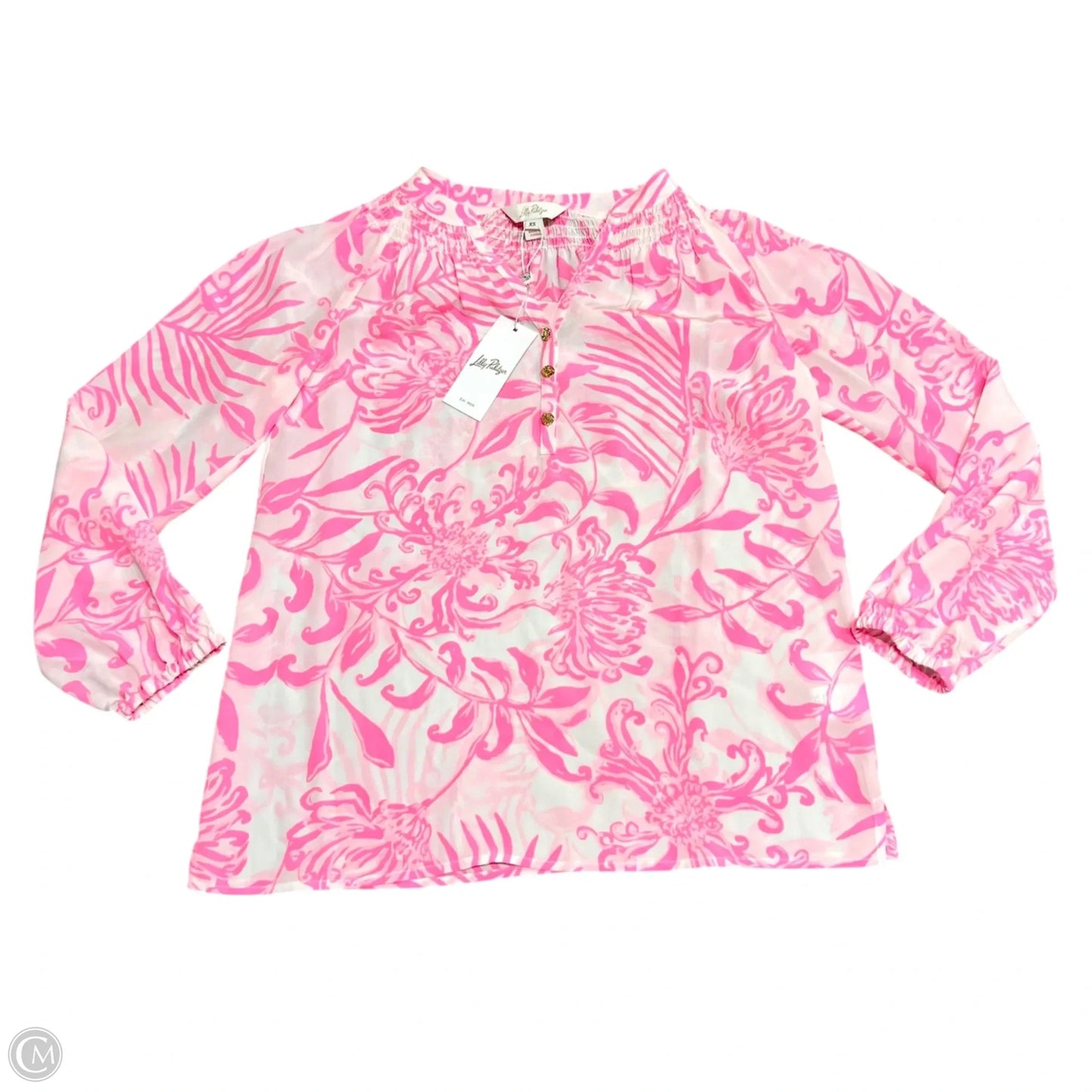 Top Long Sleeve Designer By Lilly Pulitzer In Pink & White, Size: Xs