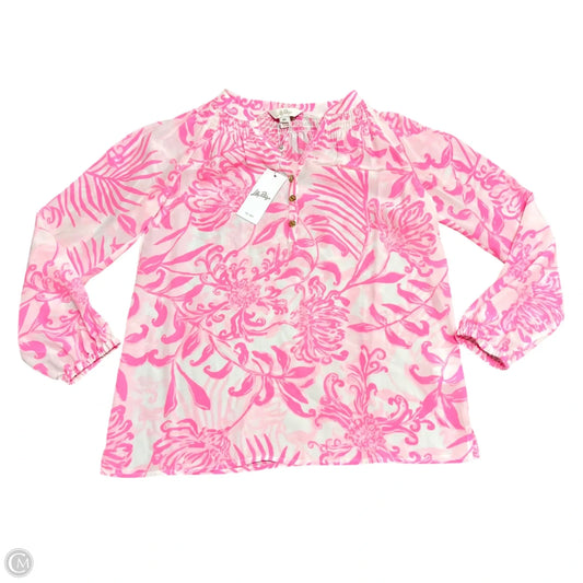 Top Long Sleeve Designer By Lilly Pulitzer In Pink & White, Size: Xs