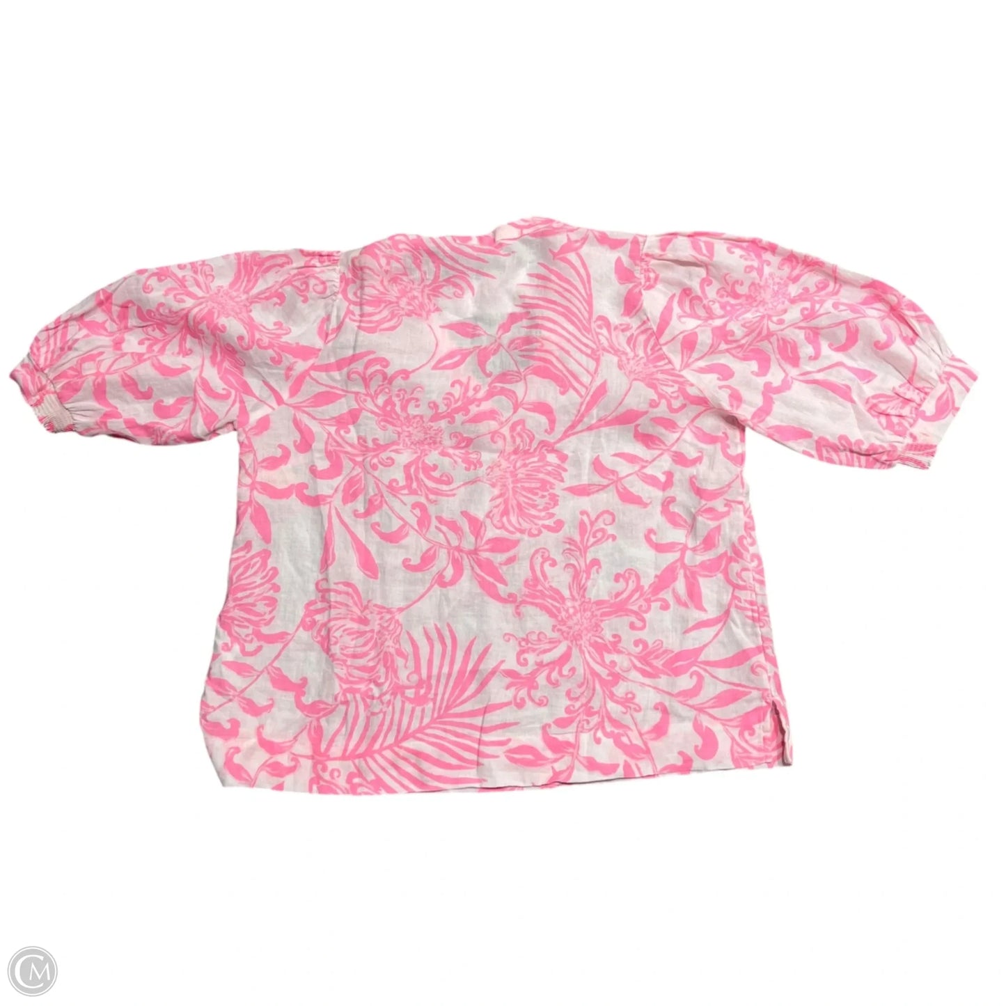 Top Short Sleeve Designer By Lilly Pulitzer In Pink & White, Size: L