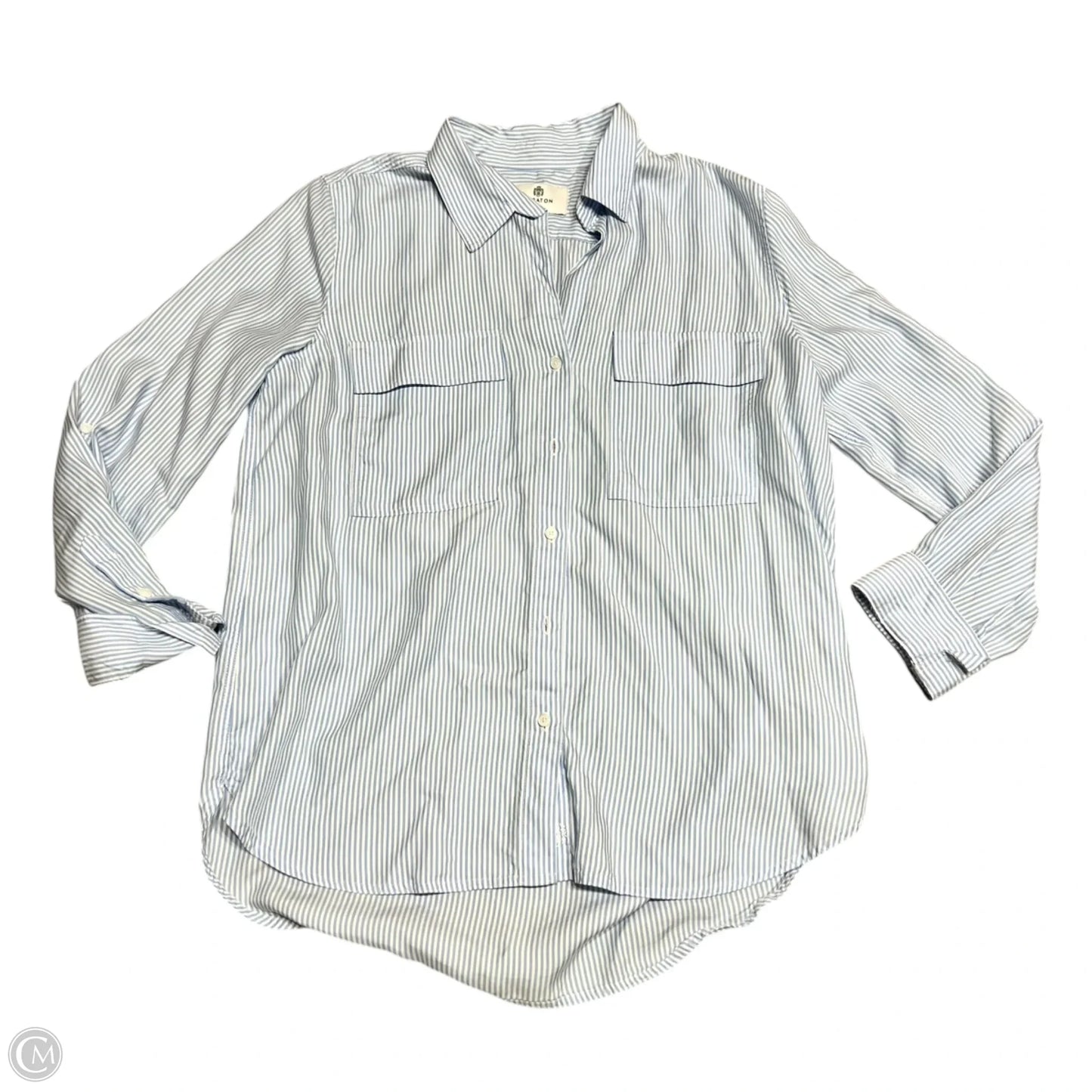 Top Long Sleeve By Babaton In Blue & White, Size: M