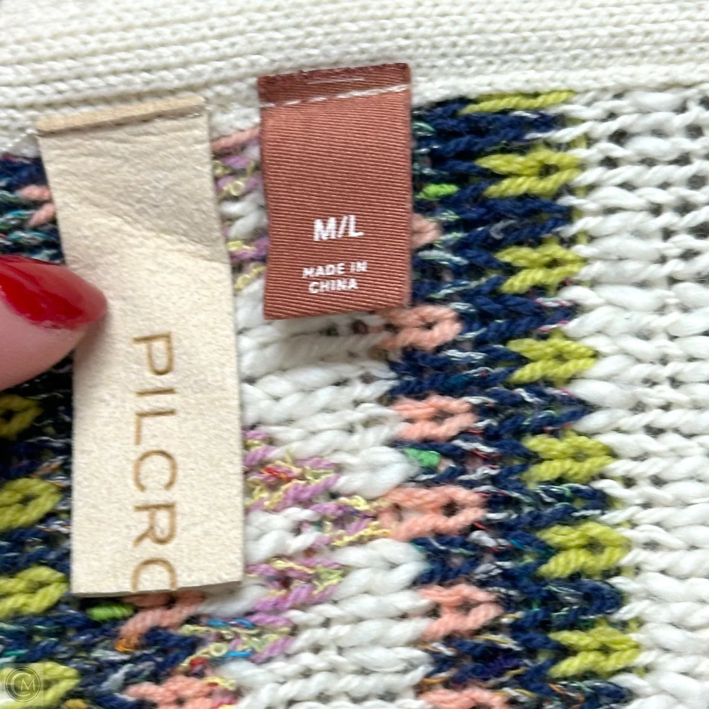 Sweater Cardigan By Pilcro In Cream & Green, Size: M/L