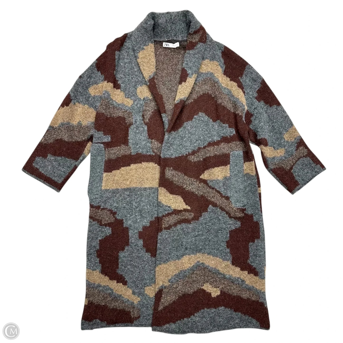 Sweater Cardigan By Zara In Brown & Grey, Size: M