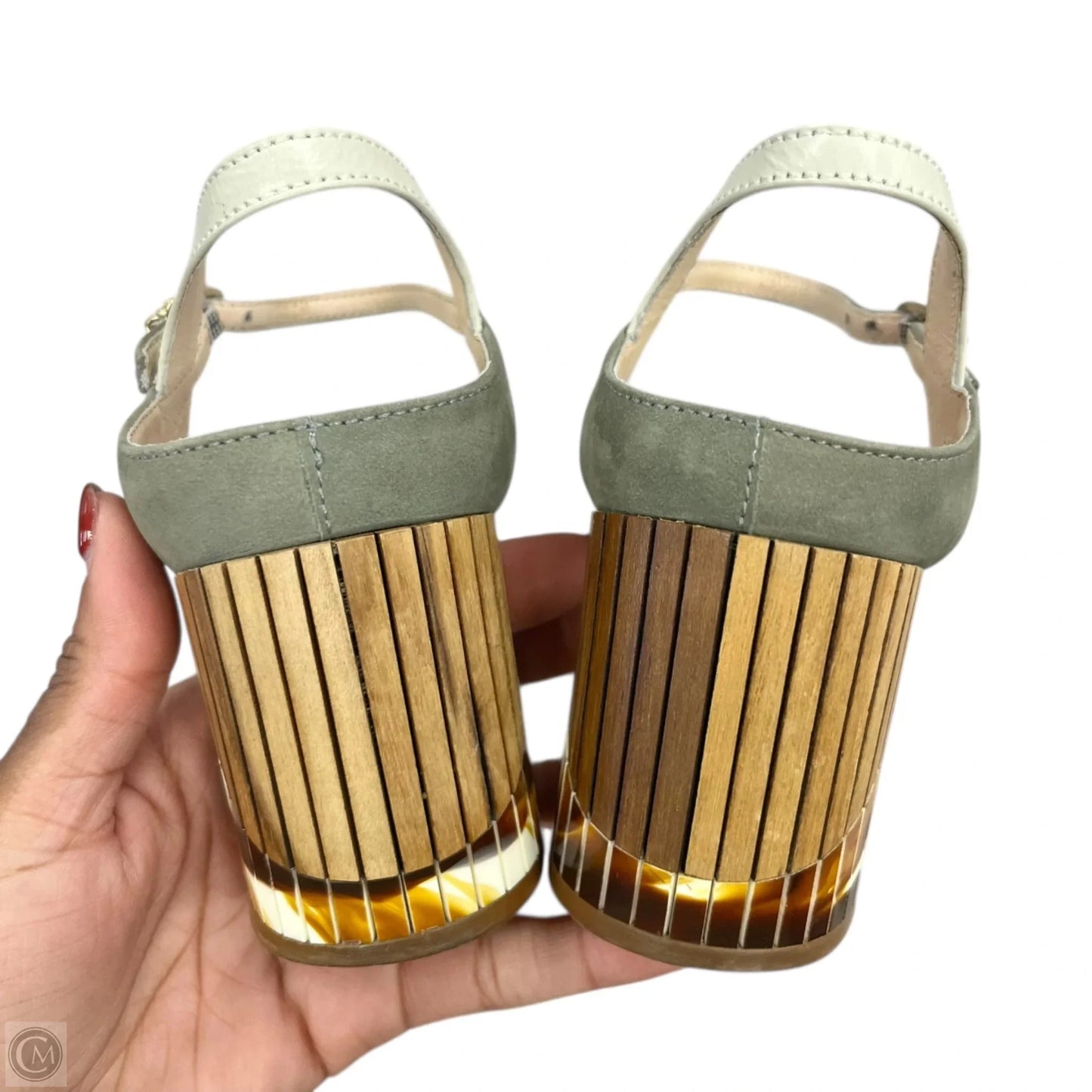 Sandals Heels Block By Guilhermina In Grey & Tan, Size: 5