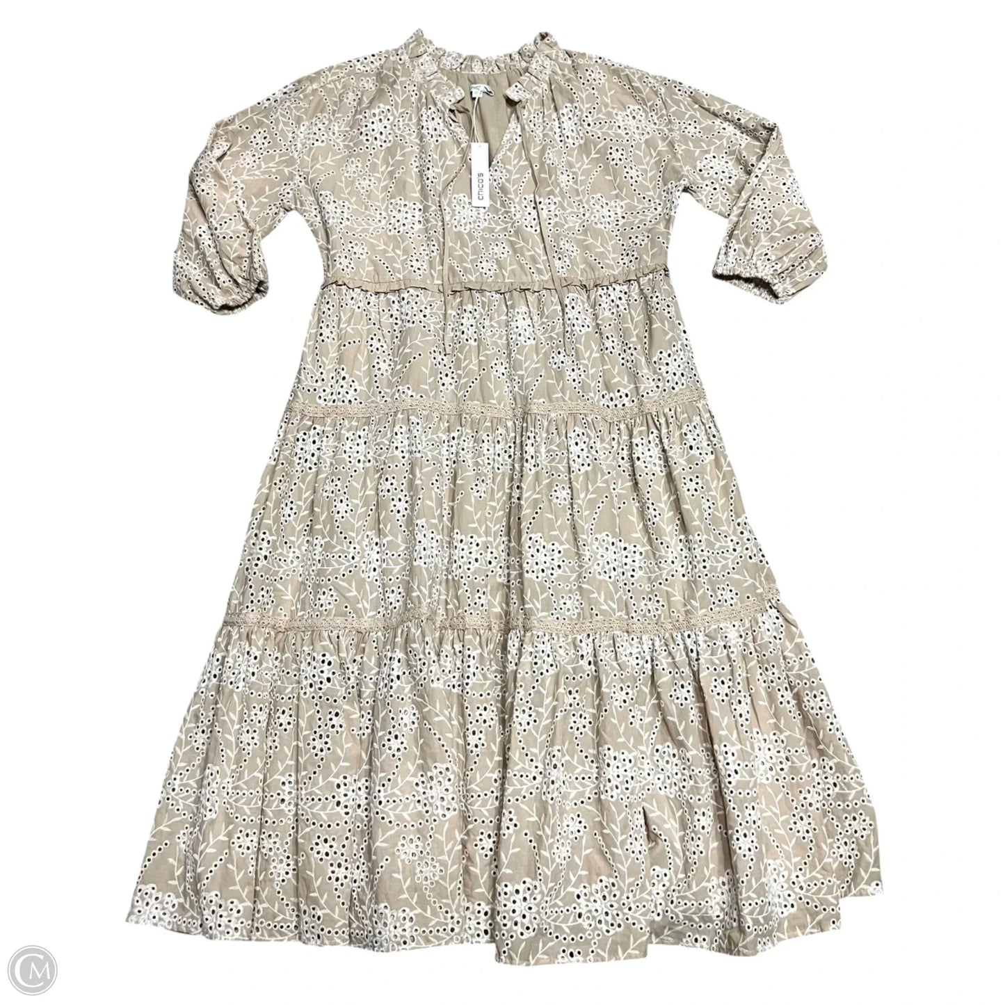 Dress Casual Maxi By Chicos In Cream & White, Size: L